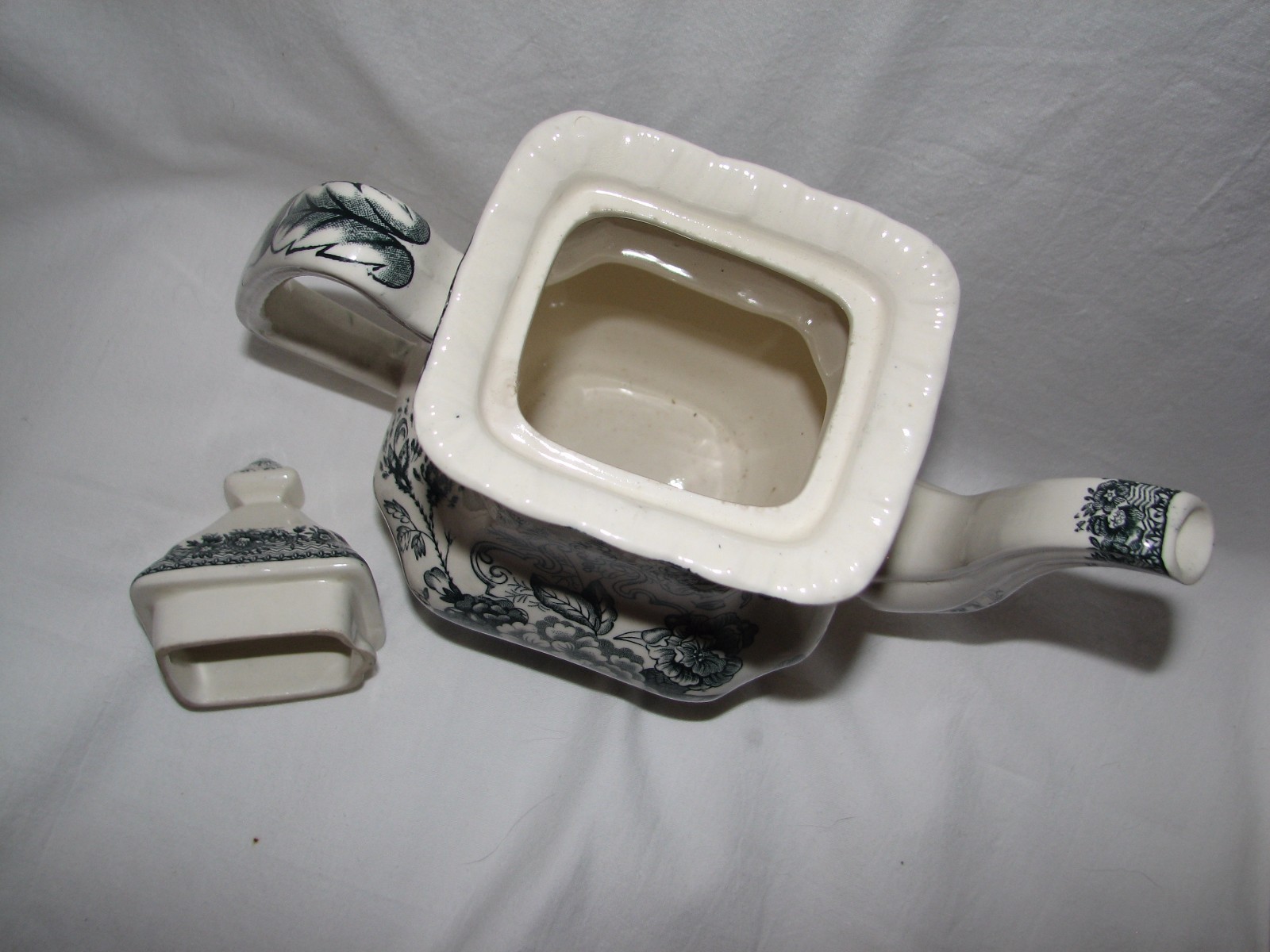 green transferware Mason's England Ascot Coffee Pot toile