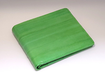 Vintage Genuine Eel Skin Leather - Bifold Wallet with Coin Pocket (Light Green)