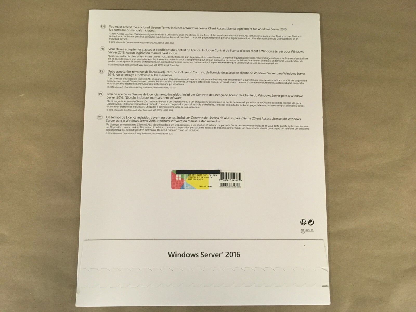 Microsoft Windows Remote Desktop Services 2016 - license - 20 user CALs *New*