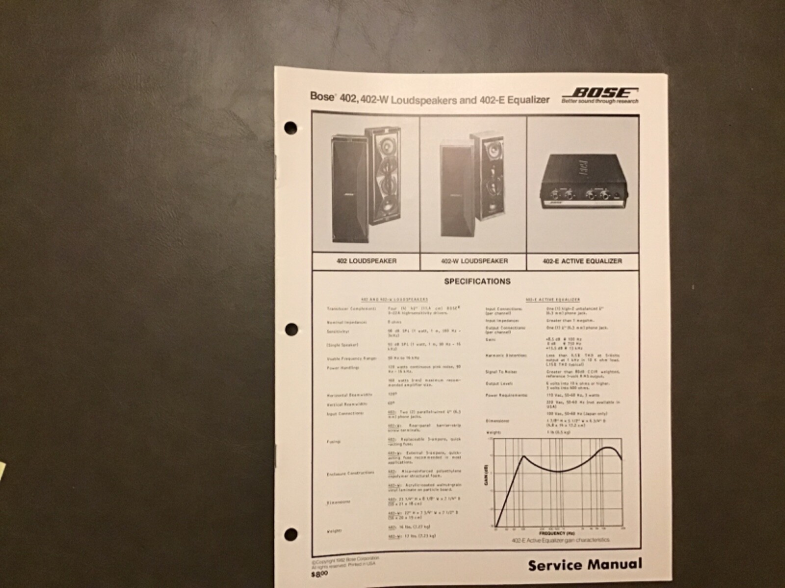 Bose 402, 402-W Loudspeaker & 402-E Equalizer Service Manual