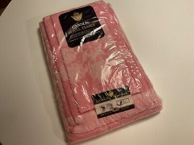 Vtg. Cannon Royal Family Sculpted Pink Floral Snowflake Fringe Towel Set 3Pc NIP