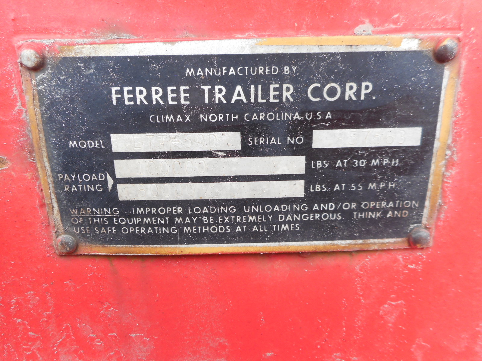 FERREE LTT-50D FIXED NECK TRI-AXLE LOWBOY TRAILER 50 TON 100,000 LBS