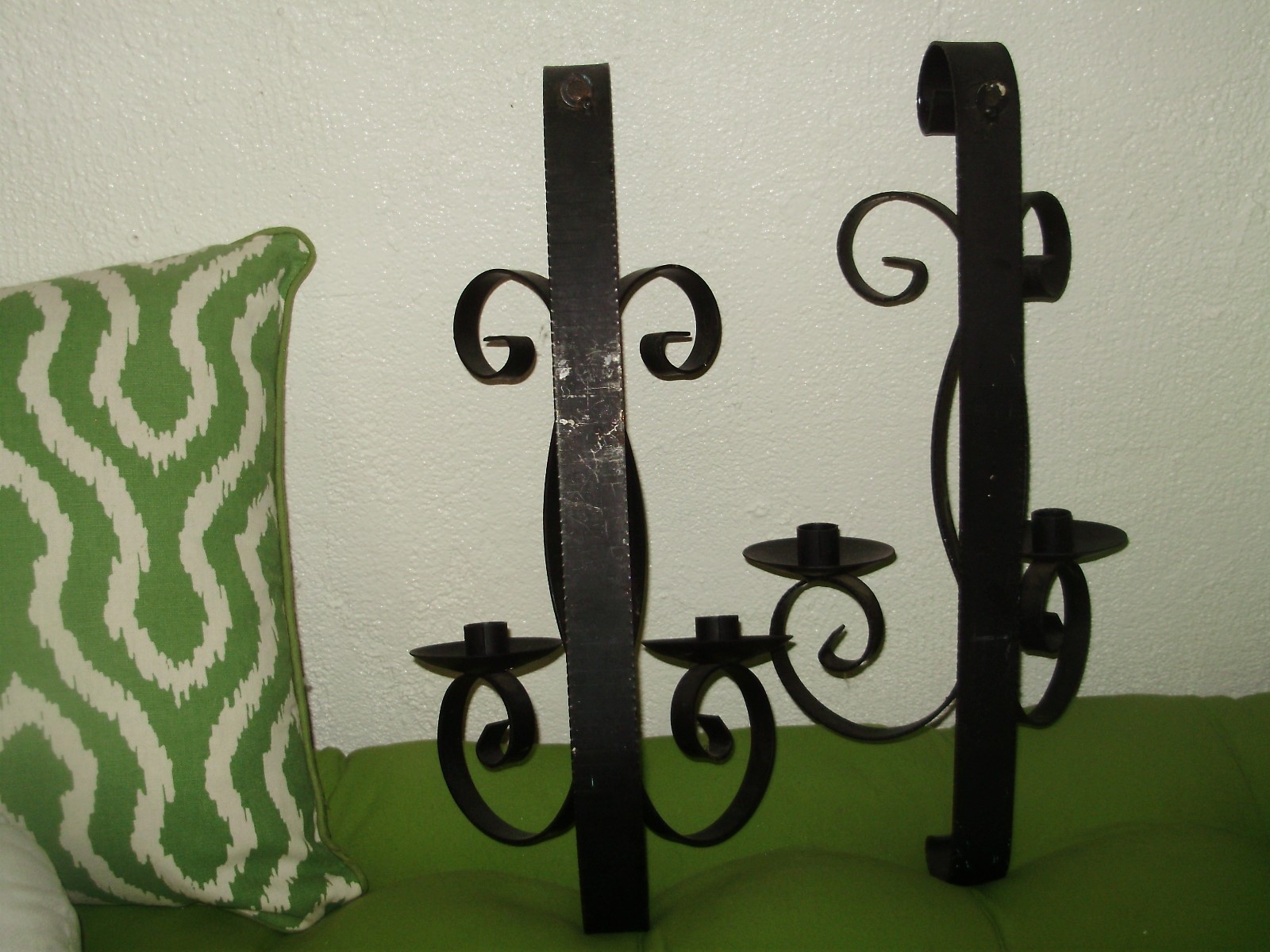 GOTHIC SPANISH REVIVAL- MEDIEVAL- LAR WROUGHT IRON LARGE CANDLE HOLDER PAIR WALL