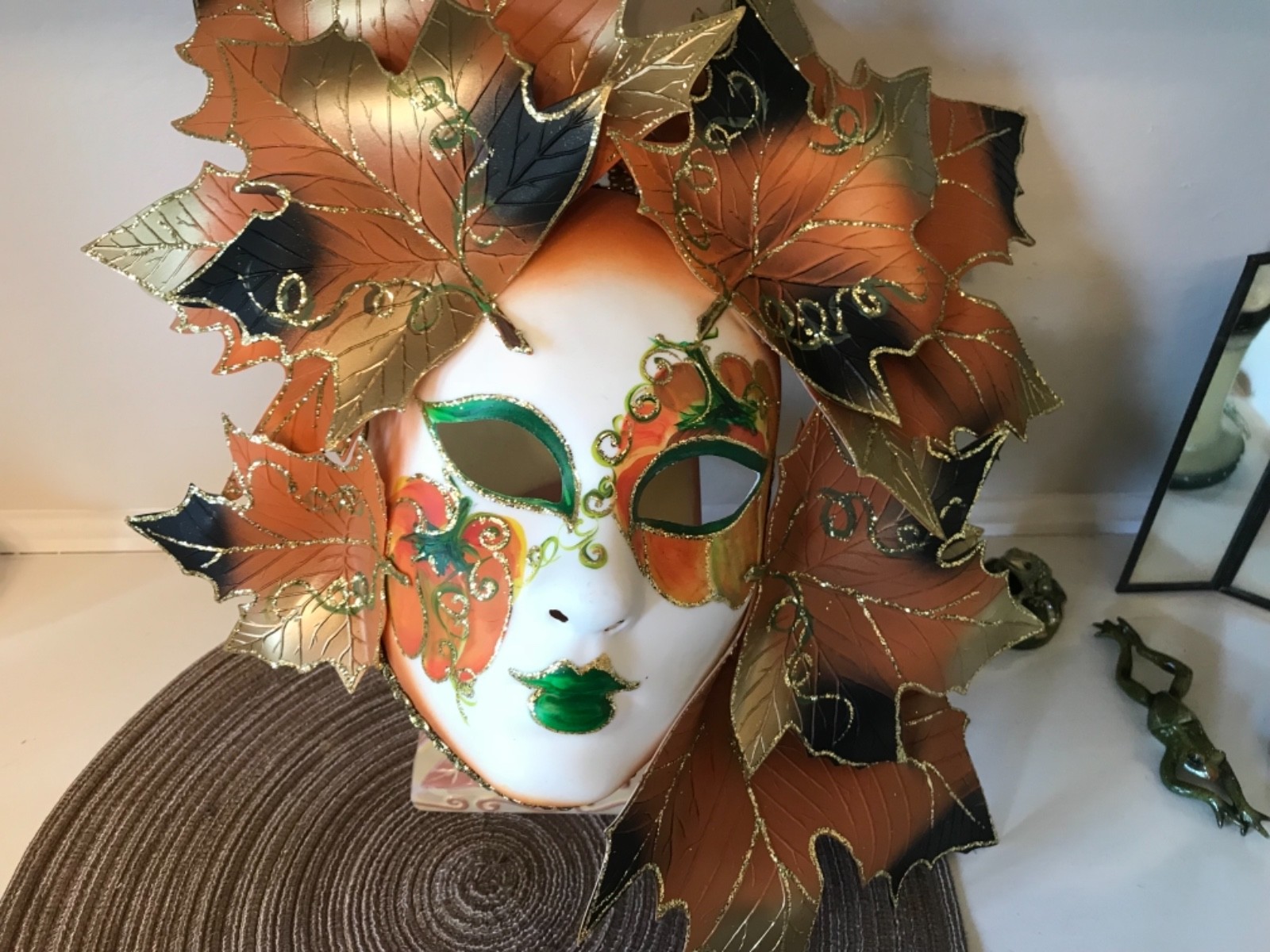 womans FACE wall mask   AUTUMN /FALL leaves Italy hand painted Venezia decor