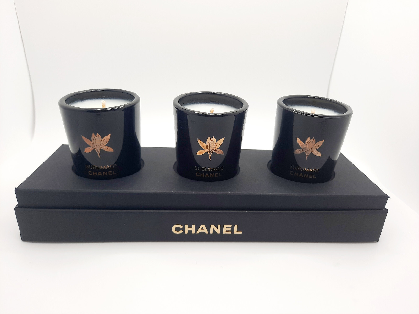 Chanel Candle Scented Glass Logo 3 piece set w/Box VIP Gift