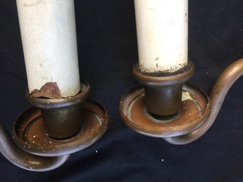 Pair Of Antique Vintage Brass Copper candle socket sconce light fixtures