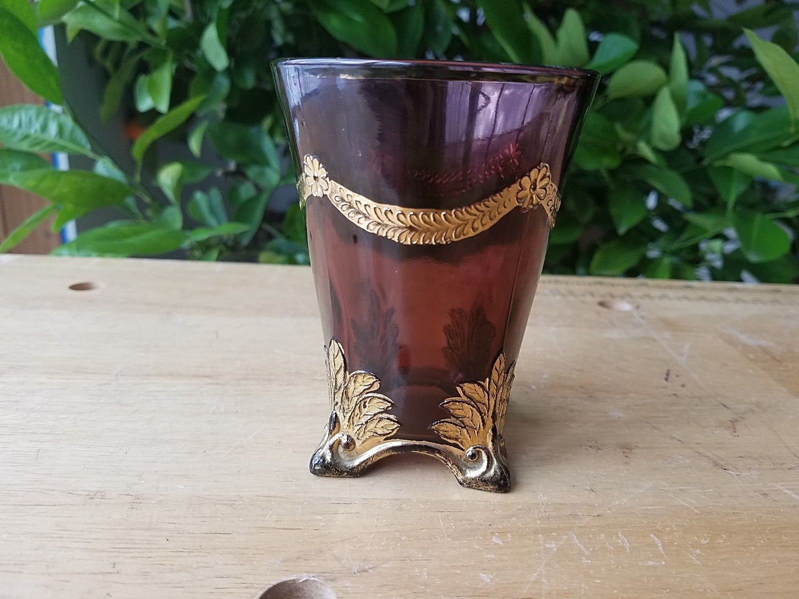 EAPG . tumbler , SWAG with BRACKETS ,  amethyst and gold  , JEFFERSON GLASS CO.