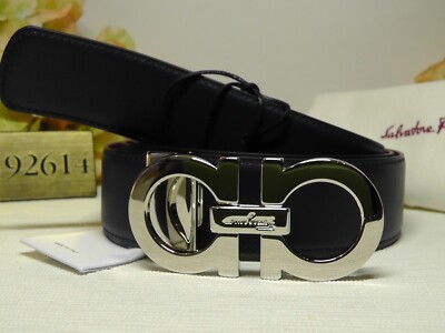【送料&関税込】Ferragamo Reversible Blue Leather Belt SALVATORE FERRAGAMO REVERSIBLE AND ADJUSTABLE GANCINI BELT BLUE