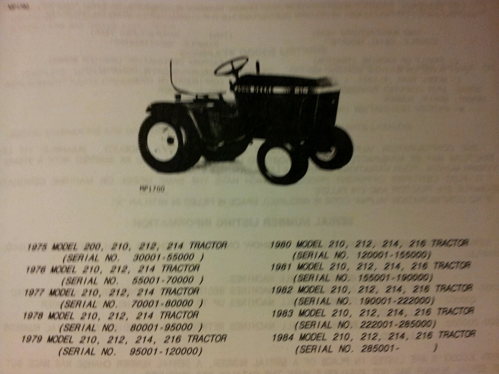 NEW JOHN DEERE 200 210 212 214 216 PARTS CATALOG PC-1473