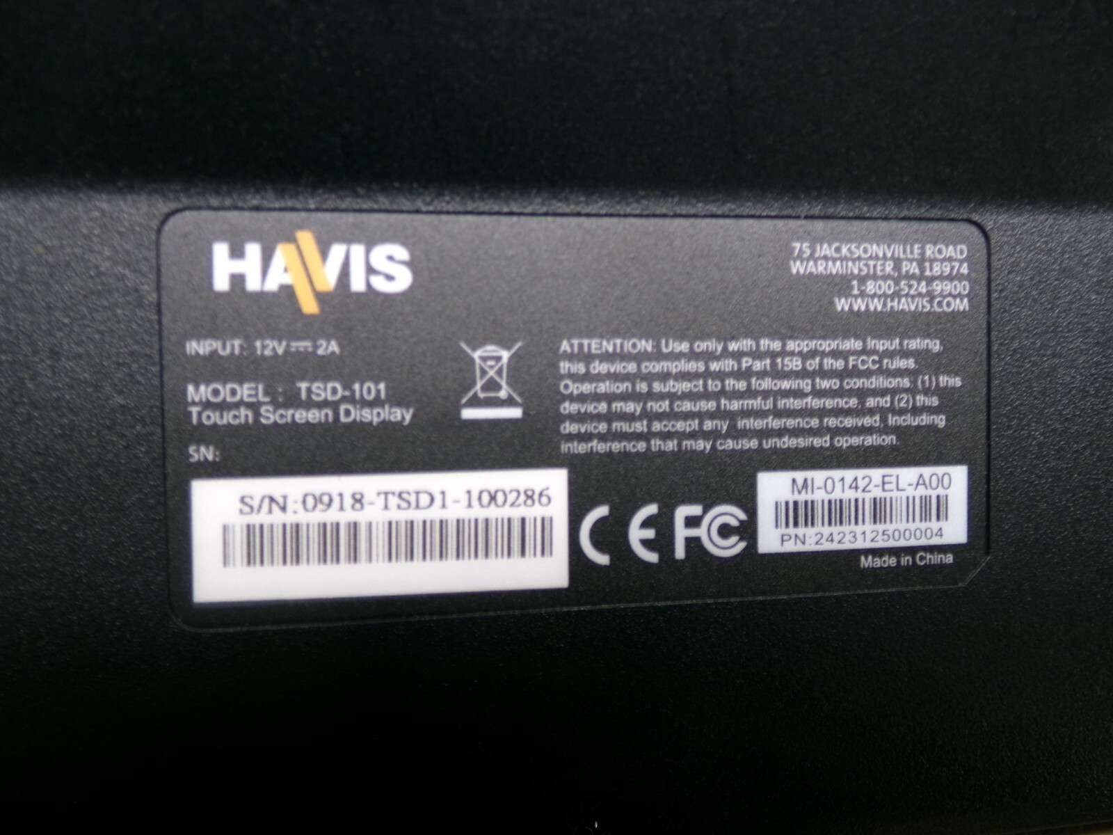 HAVIS TSD-101 CAR VEHICLE 11.6" TOUCH SCREEN CAPACITIVE DISPLAY MONITOR