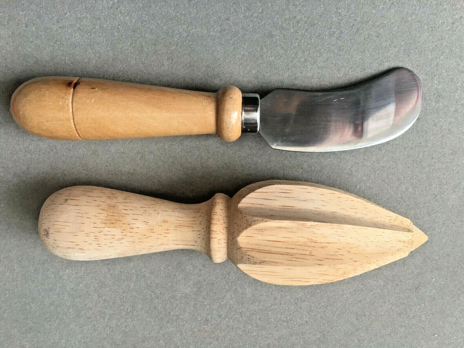 2 Lot Wooden Pusher & Spreader Knife Stainless Kitchen Utens