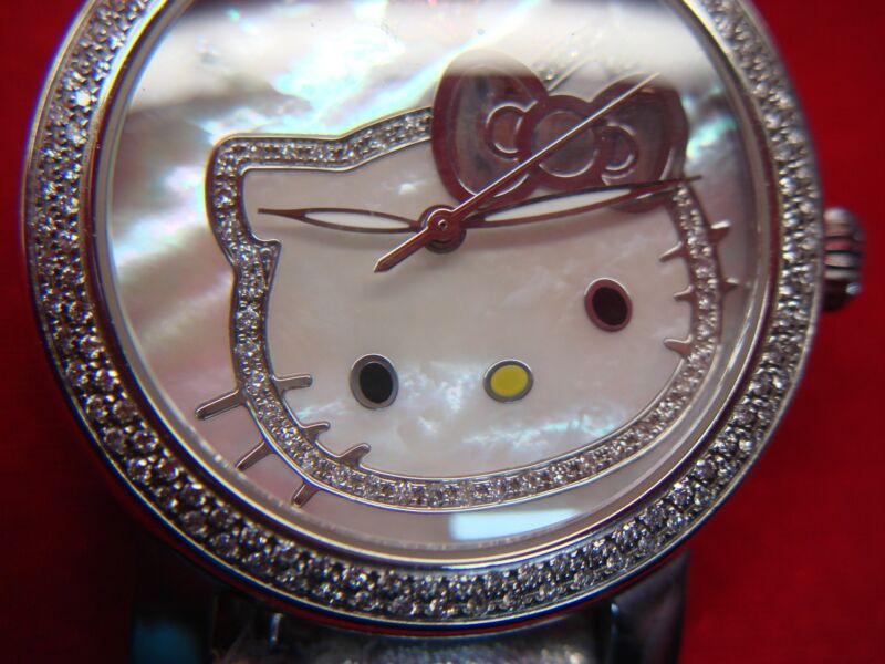 Scarce Kimora Lee Simmons - Hello Kitty Wristwatch W/mop Diamond Dial & Leather