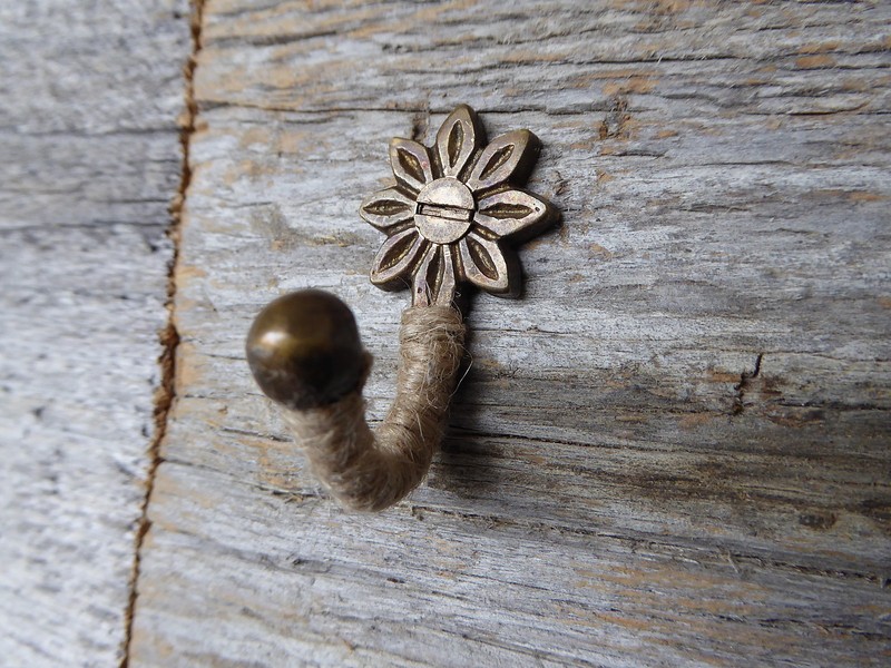 Jute Rope Wrapped Small Mini Wall Metal Hook ~ Antique