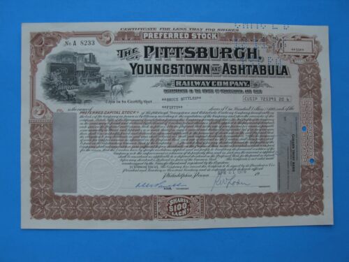 Pittsburgh Youngstown & Ashtabula Railroad stock certificate PY&A