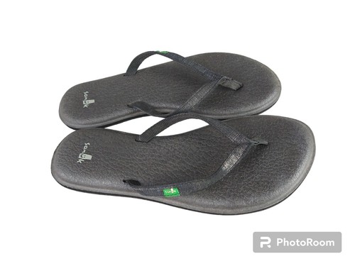 Sanuk Yoga Bliss Thong Flip Flop Sandals Black Shiny Sz 7.5 8 Yoga