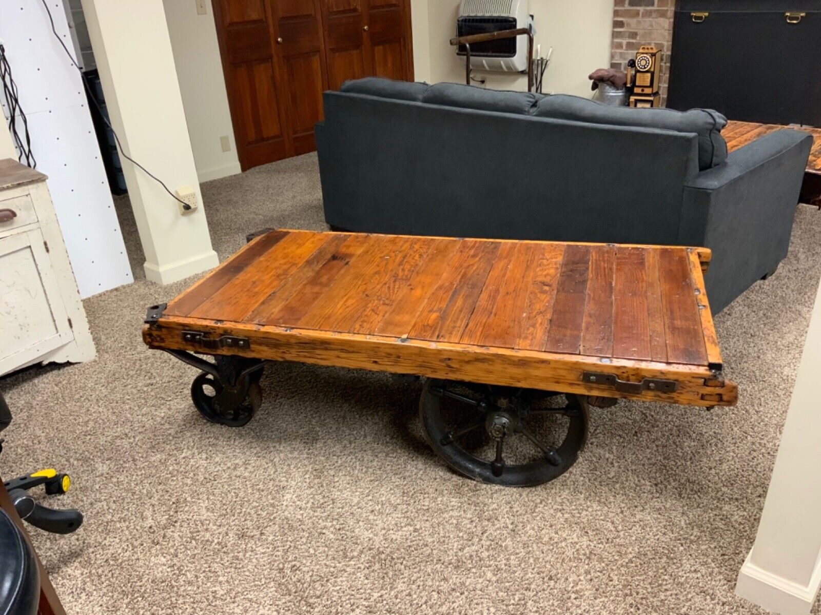 Completely restored industrial cart coffee table