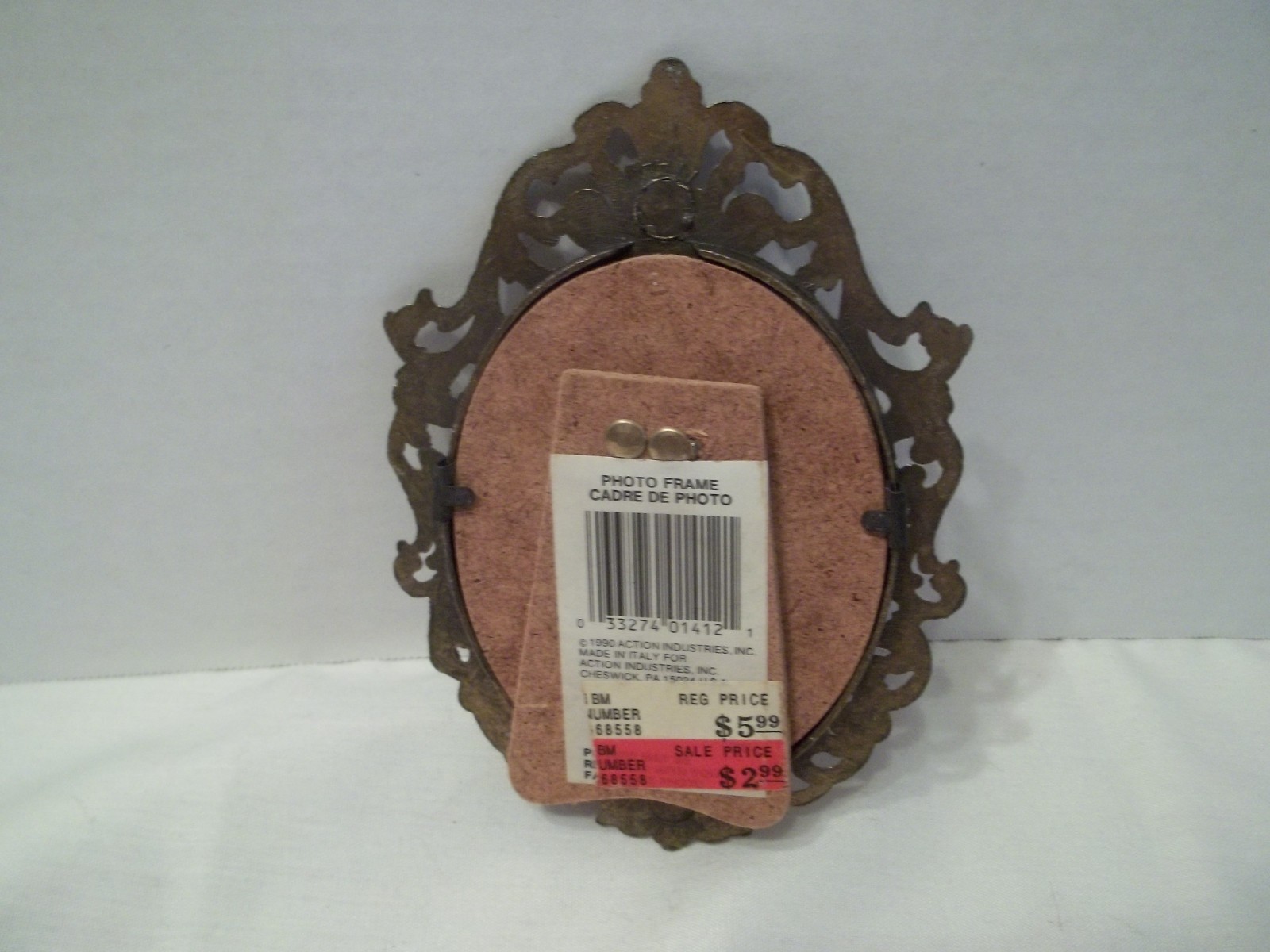 Vintage 1990 Oval Brass Made In Italy Ornate Frame-5 Inch-Glass