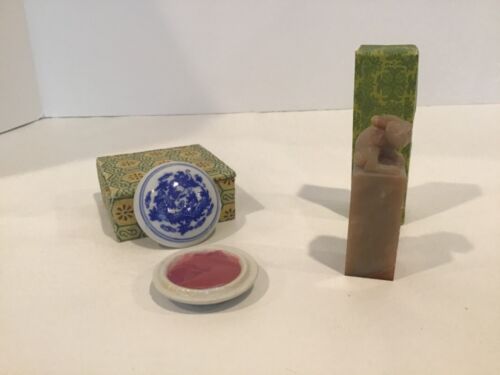 Vtg Chinese Red Paste Ink & RABBIT Soapstone Stamp Seal Personalized DON
