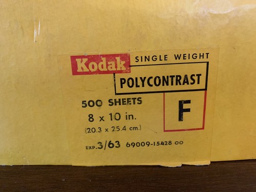 Vintage Kodak Photo Paper Single Weight Polycontrast F 8x10in 500Sheets EXP 1963