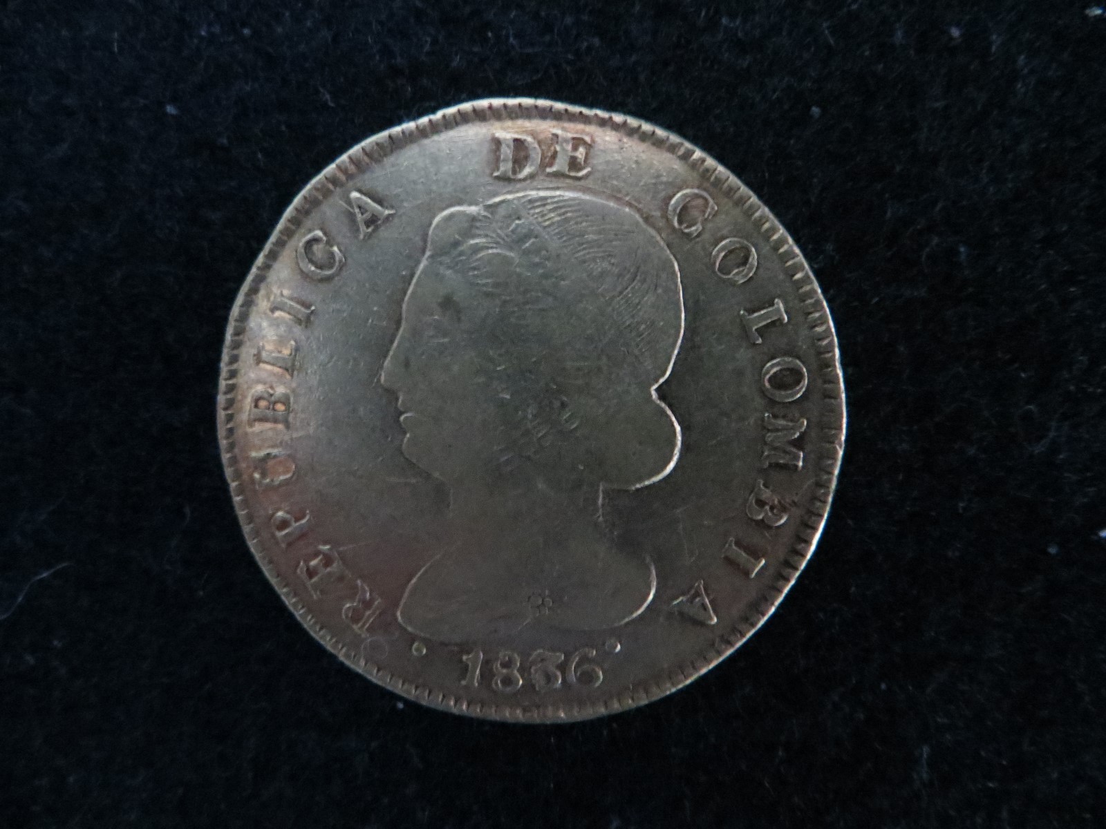 COLOMBIA: Republic:  1836 gold 8 Escudos, POPAYAN mint