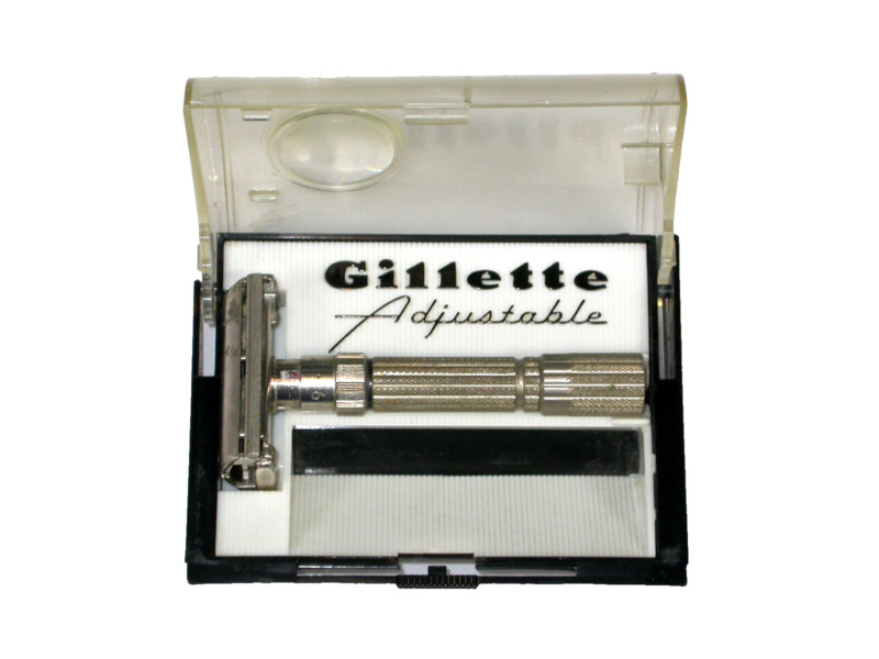 Vtg 1959 Gillette Fatboy Safety Razor E4 Adjustable 1-9 W/ Travel Case