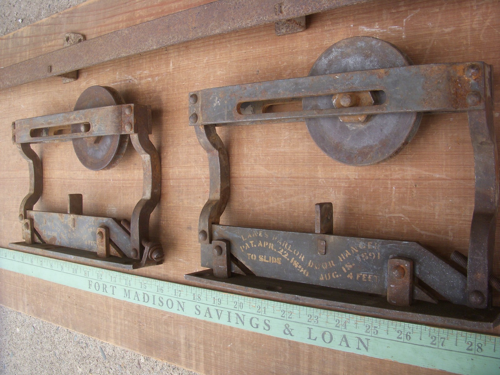 antique pocket door rollers  with  track /architectural salvage door rollers