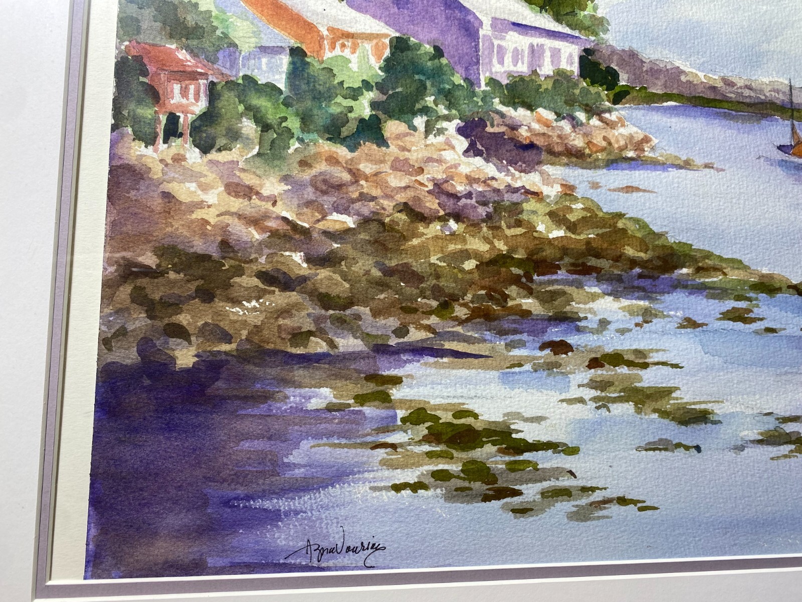 Alice Aznavourian "Coastal Landscape Scene" Watercolor Painting - Signed/Framed