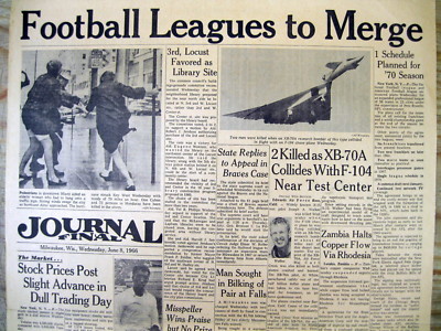 1966 headlne display newspaper NATIONAL FOOTBALL LEAGUE