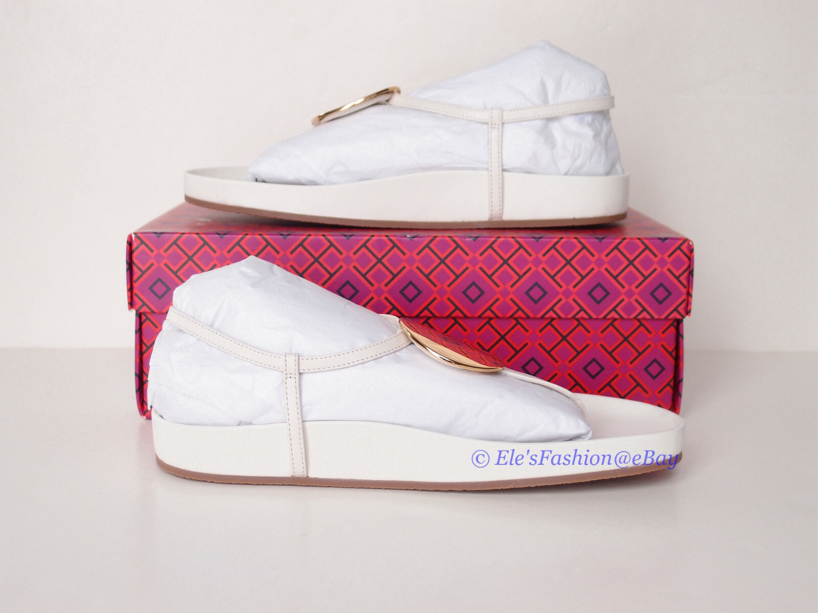 Pre-owned Tory Burch Patos Disk Thong Cloud Leather Sandal Ivory Us 9 Authentic In White