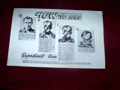 ORIG. WW11 USMC CAMMO FACE PAINT INSTRUCTION SHEET DOUBLE SIDED