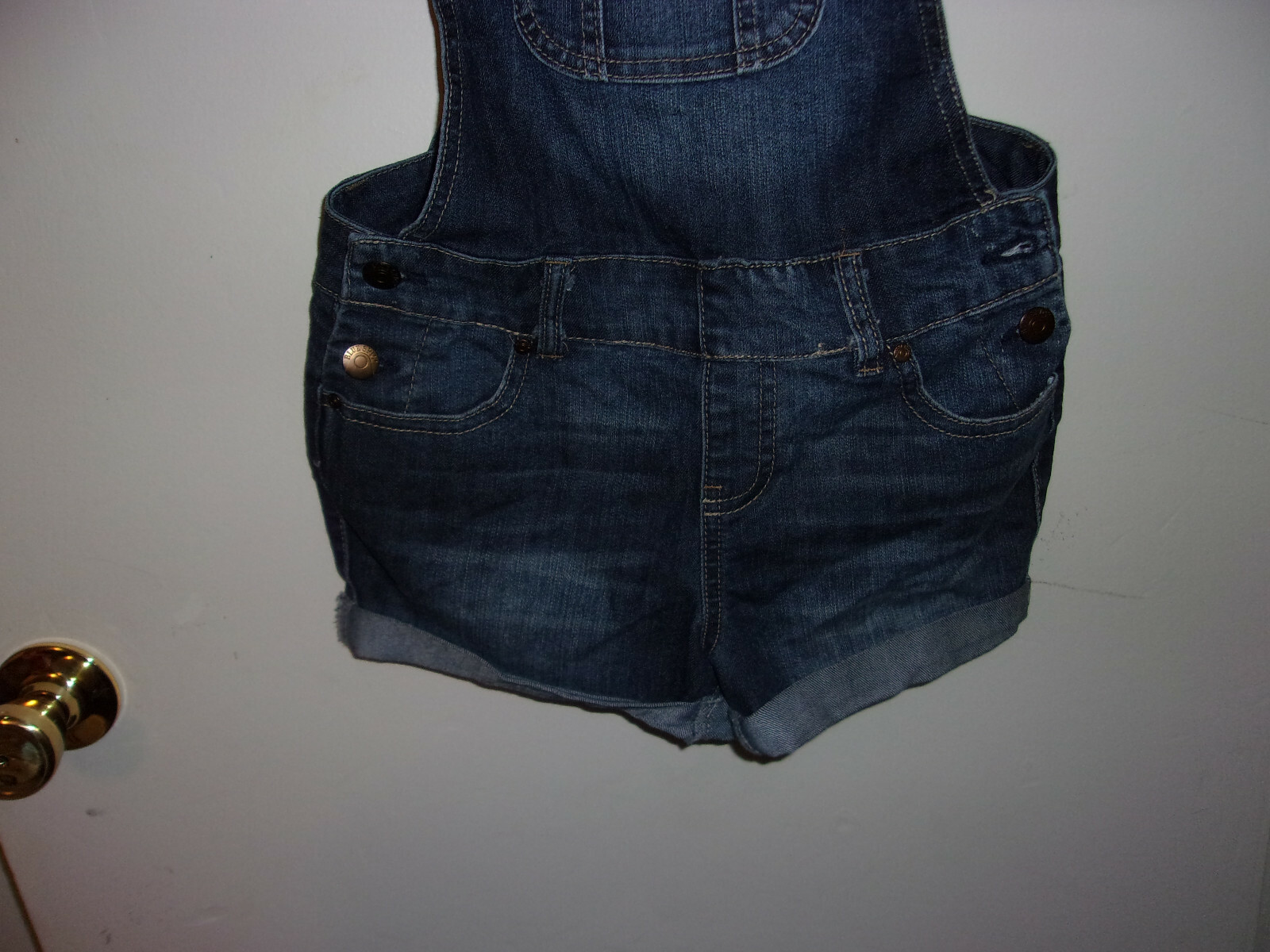 GIRLS SIZE MEDIUM 7 8 SHORT DENIM OVERALLS BY CHEROKEE SUMMER SPRING