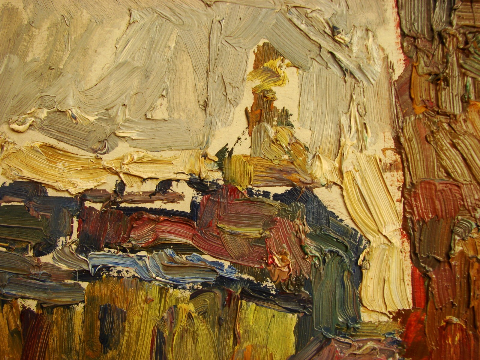 Ukrainian Soviet USSR Oil Painting postimpressionism old town street figure