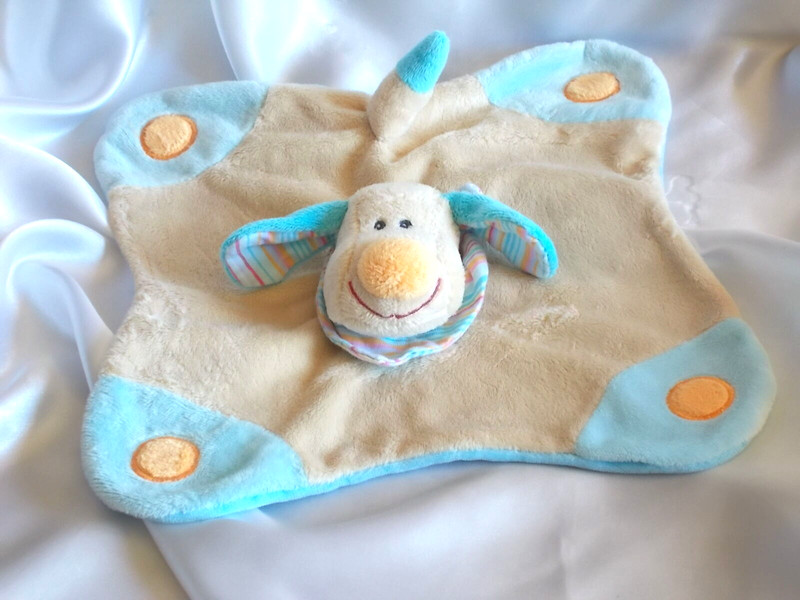 Doudou Chien Bo Beige Et Bleu, Jollymex (Nattou)  Blankie/Lovey/Newborn Toy