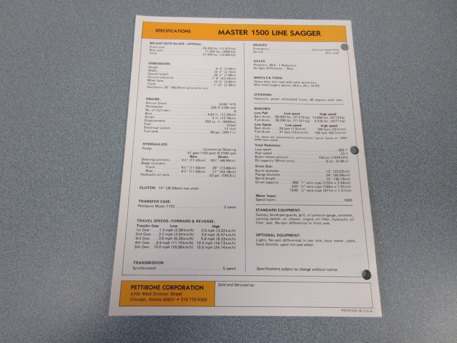 Rare Pettibone 1500 Line Sagger Sales Sheet