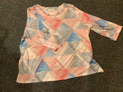 Alfred Dunner Women's 2X 3/4 sleeve blouse, geometric, NWOT, lattice neckline