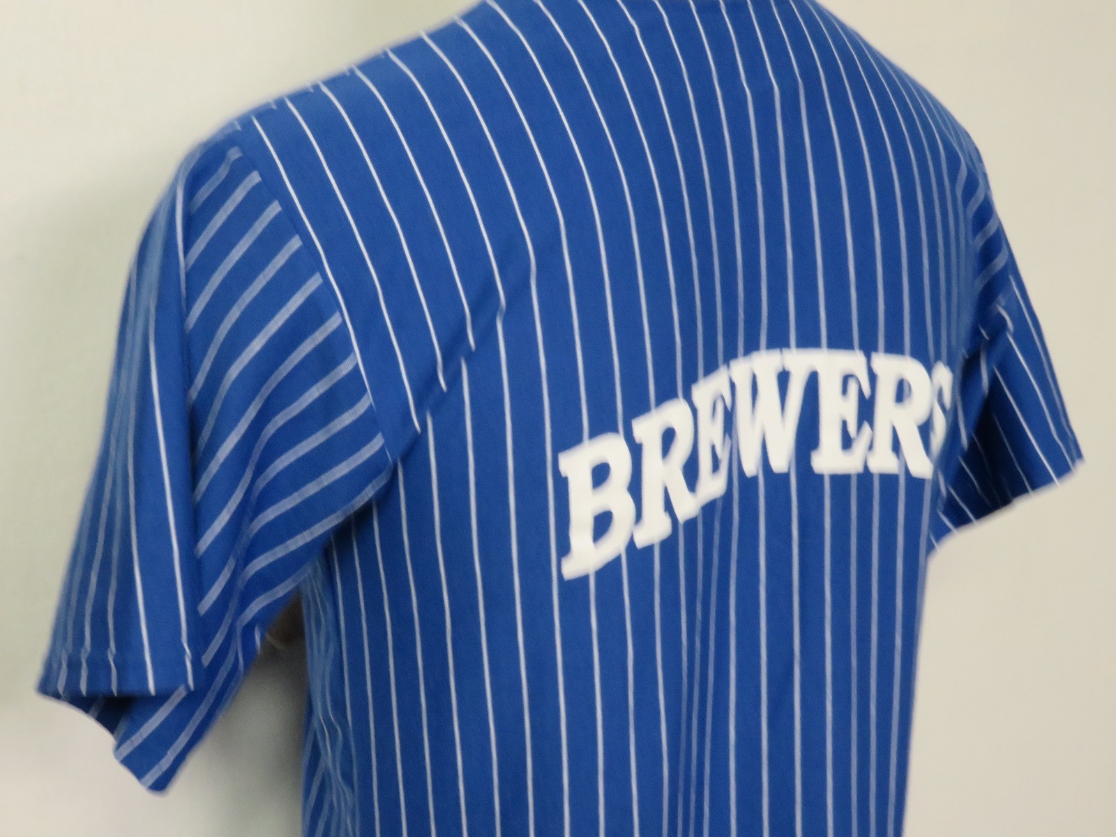 Vintage Teamwork Athletic Apparel #77 Size L 42-44 50/50 Brewers Blue Striped