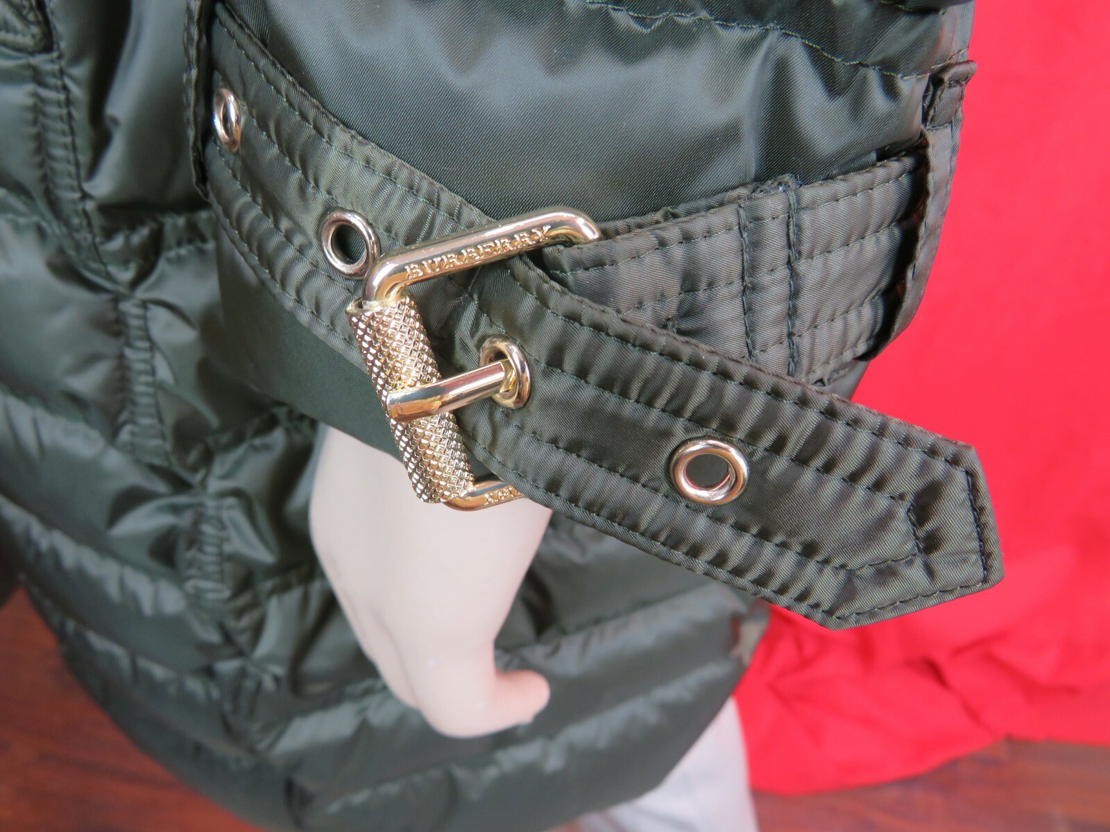 BURBERRY $1K BURBERRY CHESTERFORD GREEN HOODED BELTED QUILTED DOWN PARKA COAT JACKET L