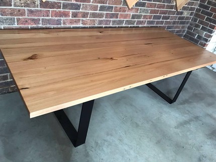 solid timber dining table on metal legs | Dining Tables ...