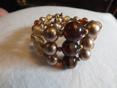 Beautiful Wrap Bracelet  Amber Gold Beads 1 7/8 Inch Widest Point NICE