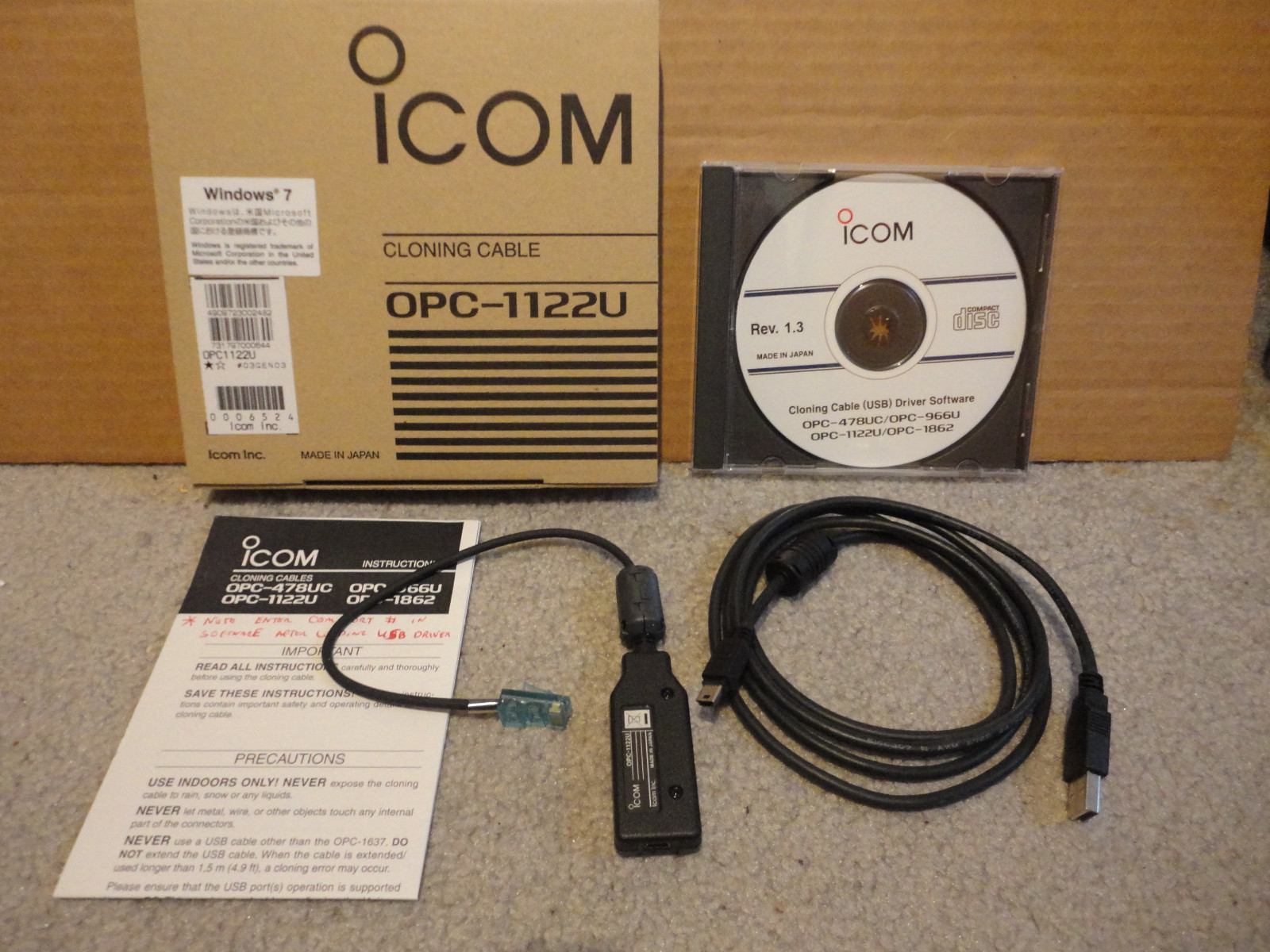 ICOM OPC-1122U  ---  Programming Cable Kit  for F121, F221, f5011, f5021 & more