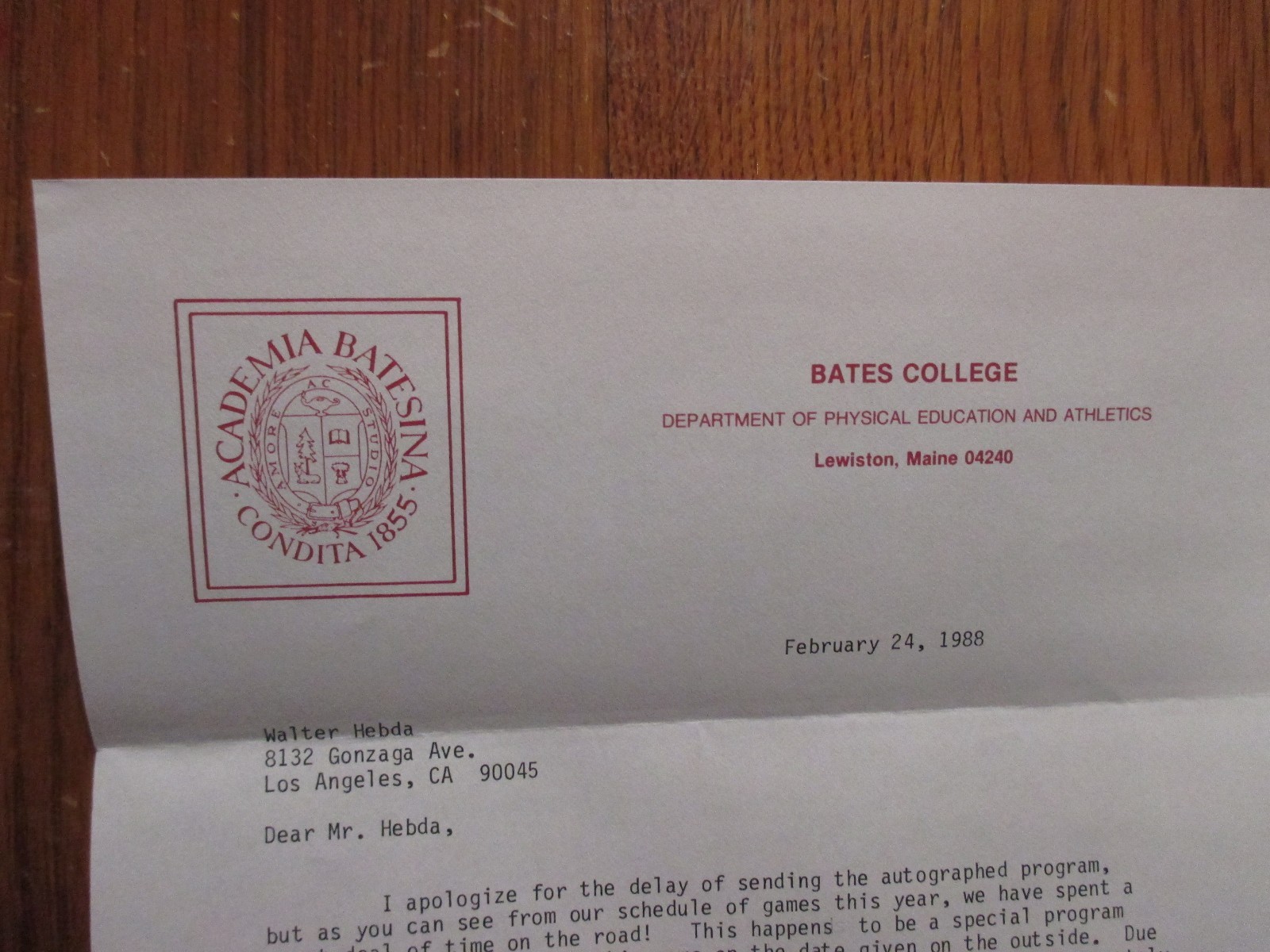 MARSHA GRAEF(Died-'15)Signed 1988 Personal Letter-Bates College Basketball Coach