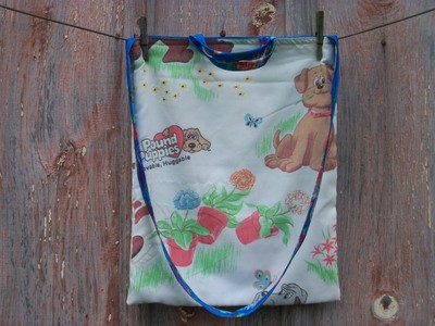 1985 Pound Puppies Print  Recycled Tote Bag Grocery Shopping Holiday Gift