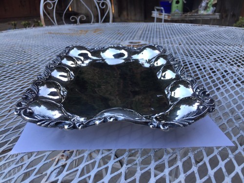 RARE Antique Hand Hammered Footed Serving Tray LILYAN 925 MEXICO STERLING Silver