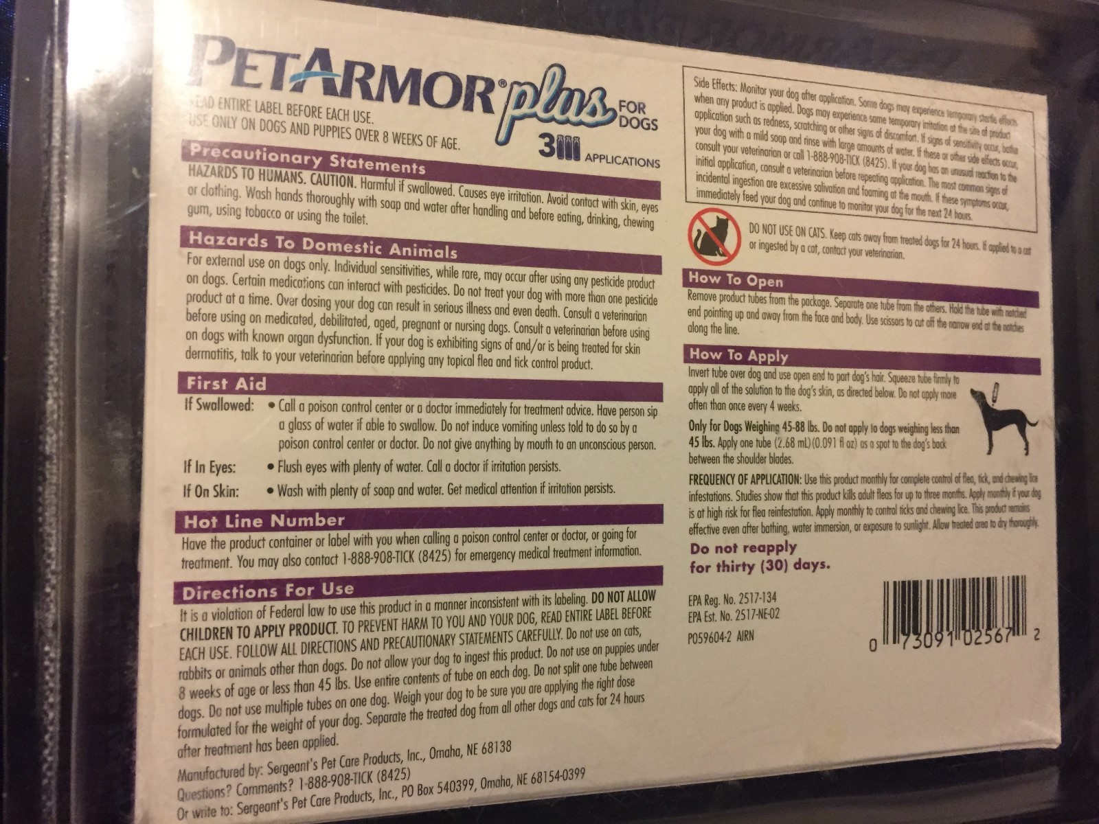 PetArmor Plus for Dogs 45-88 lbs*3 Applications*SEALED**FREE SHIPPING!!
