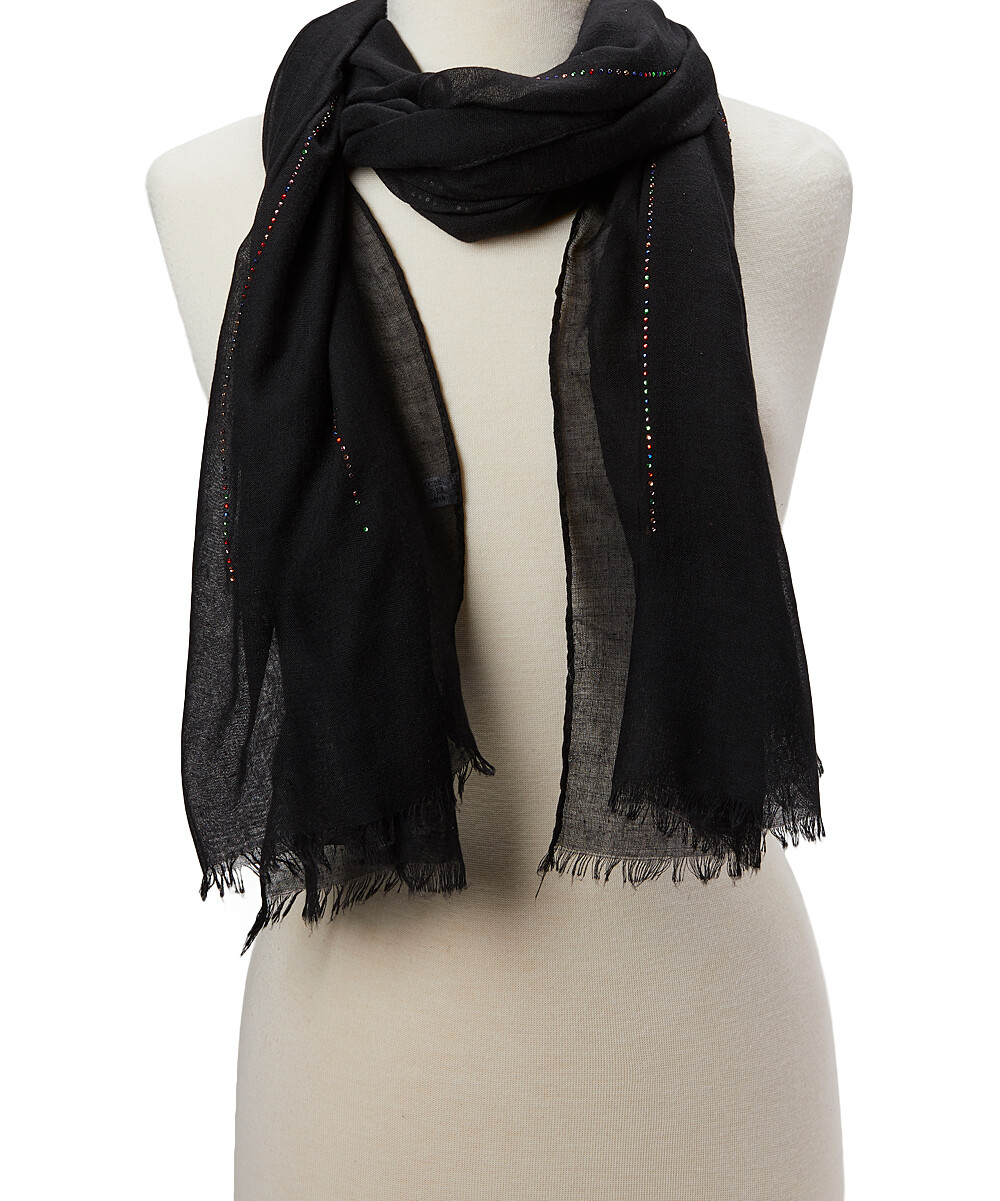Ladies Pashmina Black Scarf Girls Stole Rhinestone Accent