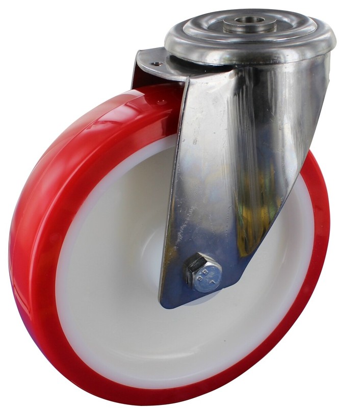 Edelstahlrollen Lenkrolle Ohne Feststeller Ã80mm Polyurethan RÃ¼Ckenloch