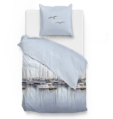 ZO! HOME Bettwäsche Bay Blue Segelschiffe Möven Meer Blau Grau Baumwolle 135x200