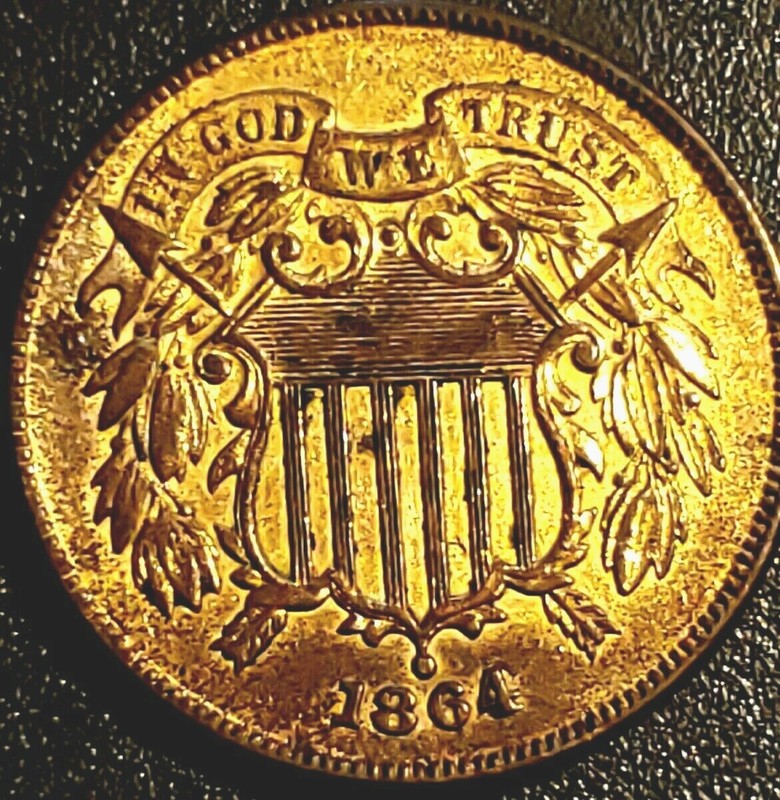 1864 Two Cent Piece, Large Motto, Choice Collector Coin -