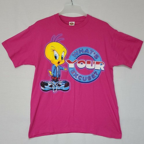 Vtg 1997 Tweety Bird What's Your Excuse? Pink T-Shirt Men's