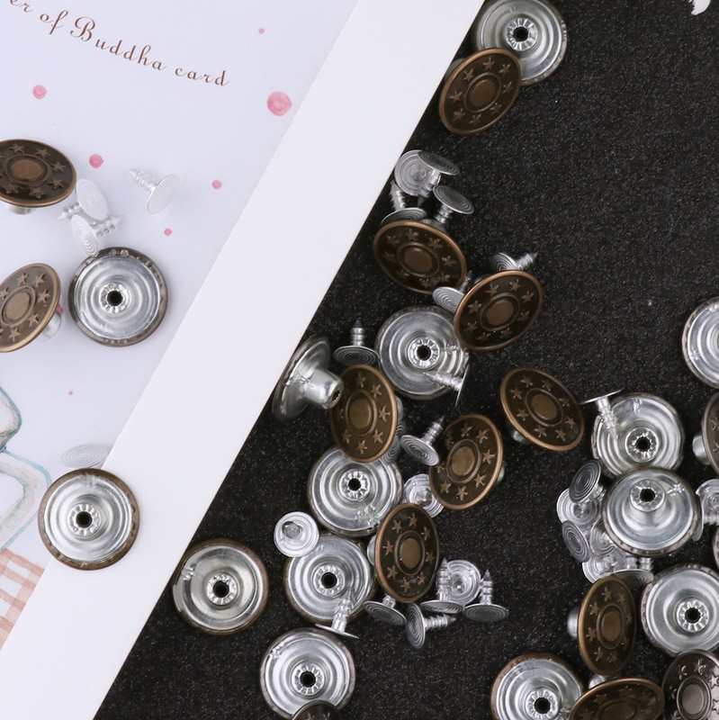 Taicanon 50 Sets Replacement Jean Buttons 17mm Vintage Metal Jeans Button Replacement Kit with Rivets and Metal Base in Plastic Storage Box